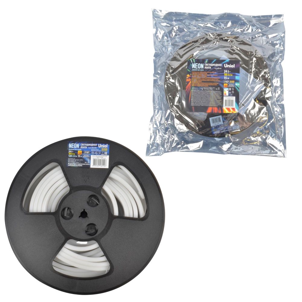 ULS-N11-2835-120LED-m-8mm-IP67-DC24V-10W-m-15M-6500K Светодиодная гибкая герметичная лента. NEON. Катушка 15м. в герметичной упаковке. Дневной белый свет 6500K. ТМ Uniel