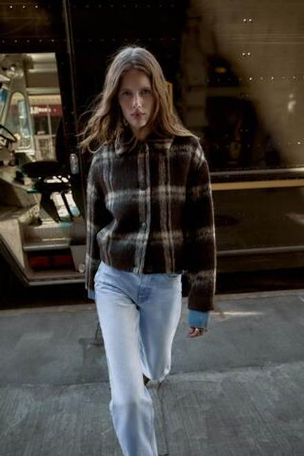 ZARA КУРТКА В КЛЕТКУ ИЗ ТКАНИ С 30% ШЕРСТИ, ЧЕРНЫЙ