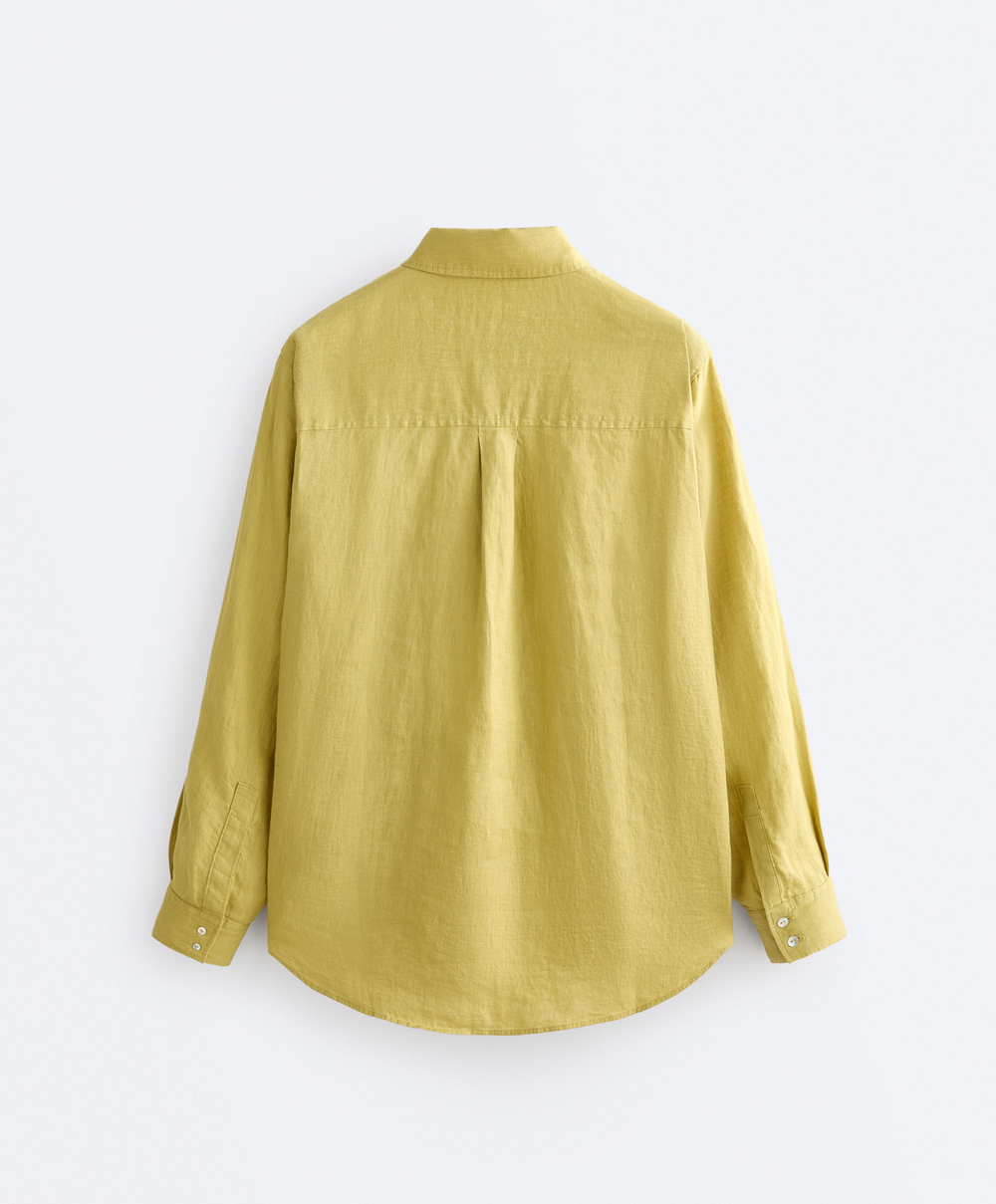 Oysho Рубашка свободного кроя из 100%-го льна, лаймовый