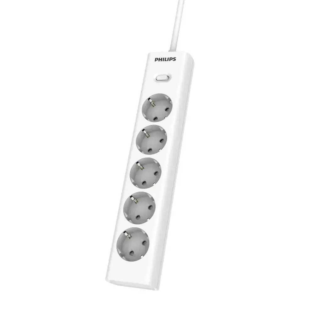 Сетевой фильтр удлинитель Philips CHP2155WA/51 с пятью стандартными розетками EU, с заземлением и защитой от перегрузок, 2 м, белый