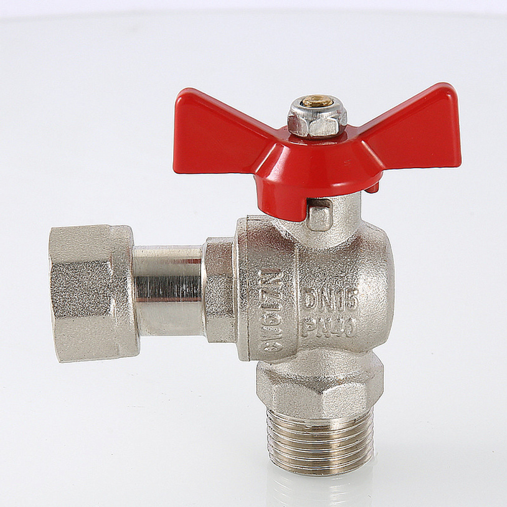 Кран шаровой Valtec BASE угловой с накидной гайкой 1" вн.-нар. (VT.267.N.0606)