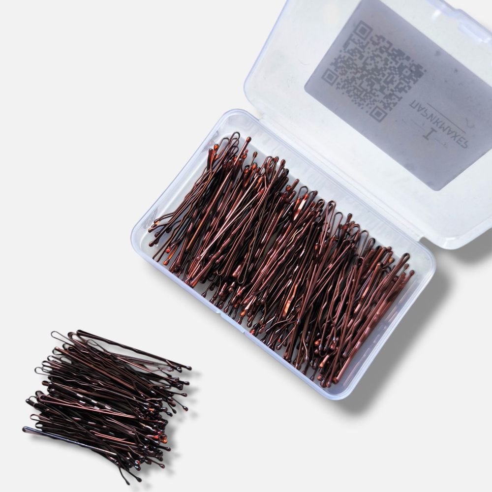 Набор коричневых волнистых невидимок в коробке IPARIKMAHER 50 мм 100 шт