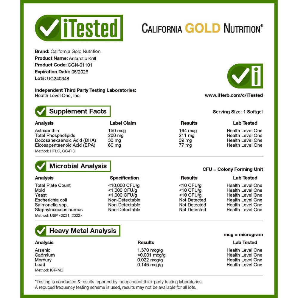 California Gold Nutrition, Масло антарктического криля, комплекс фосфолипидов омега-3 с астаксантином, натуральной клубникой и лимоном, 500 мг, 120 мягких капсул с рыбьим желатином