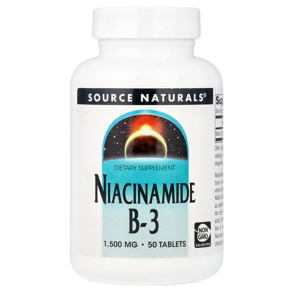 Source Naturals, никотинамид B3, 1500 мг, 50 таблеток