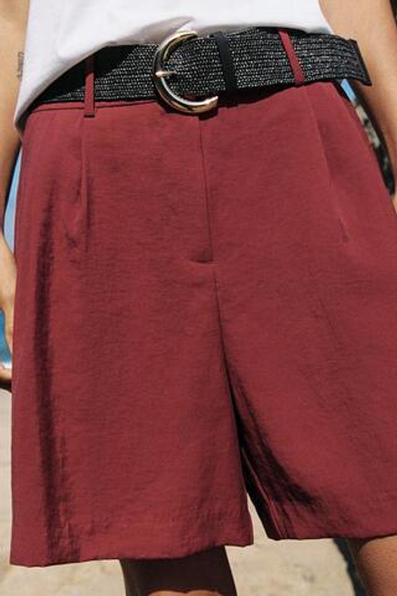 ZARA ШОРТЫ С ЗАЩИПАМИ И РЕМНЕМ, ЧЕРЕПИЧНЫЙ