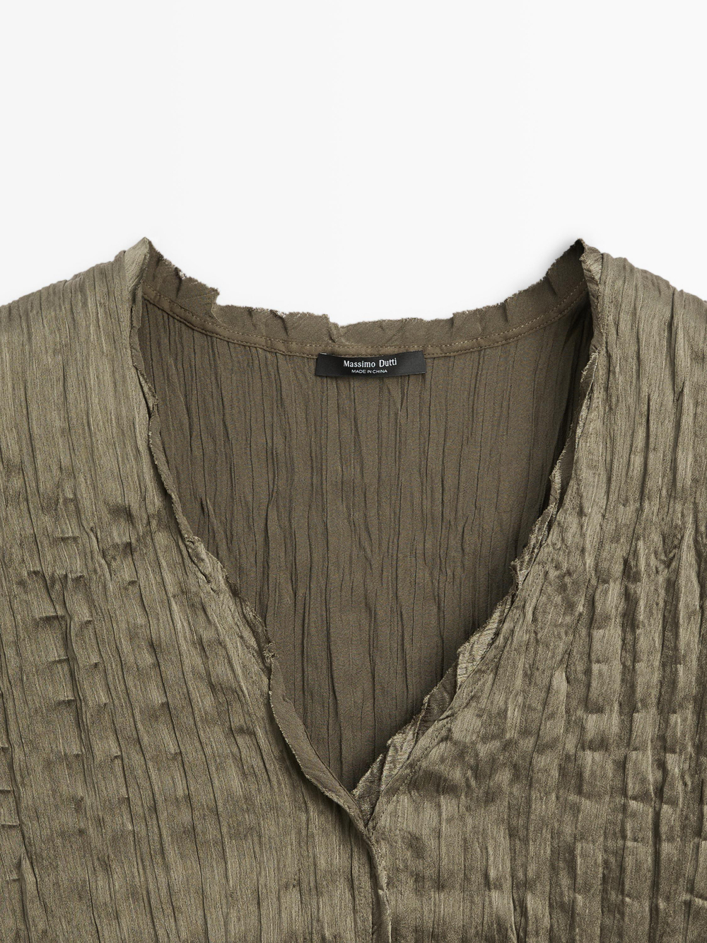 Massimo Dutti Плиссированный топ с V-образным вырезом, оливково-зеленый
