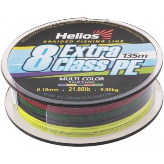 Шнур плетеный Helios EXTRA CLASS 8 PE BRAID Multicolor 0,18mm/135 (HS-8PEM-18/135 M)