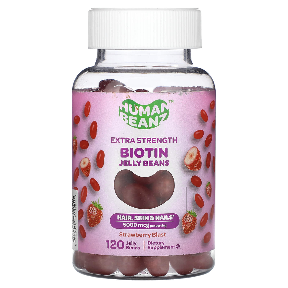 Human Beanz, жевательные мармеладки с биотином, со вкусом клубники, 120 мармеладок (2500 мкг в каждом мармеладке)