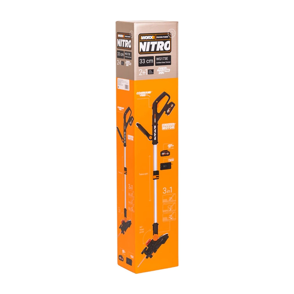 Триммер аккумуляторный WORX WG173E 20В (1 x 4 Ач, ЗУ) захват 330 мм, 2.4 кг