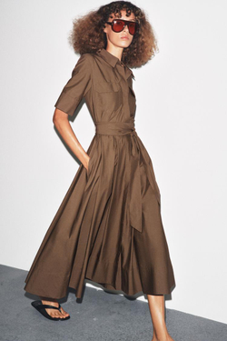 ZARA ПЛАТЬЕ ИЗ ПОПЛИНА — ZW COLLECTION, КОРИЧНЕВЫЙ