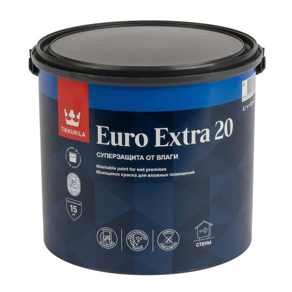 Краска для кухонь и ванных комнат Tikkurila Euro Extra 20 белая база A 2,7 л