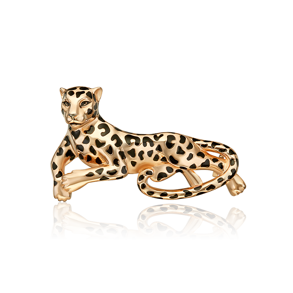 Брошь «Леопард» из красного золота с эмалью