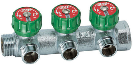 Регулирующий проходной коллектор FAR 3/4"-1/2" на 3 отвода TP