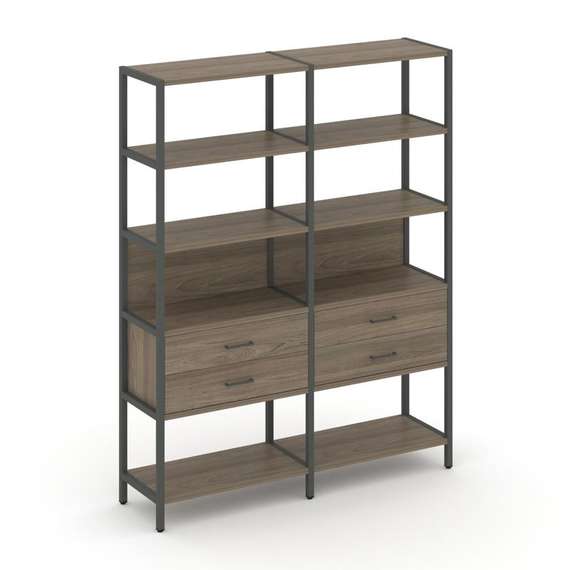 Shelf System Двухсекционный стеллаж пятиярусный с ящиками SN.STM-522 Вяз Благородный/Металл Антрацит