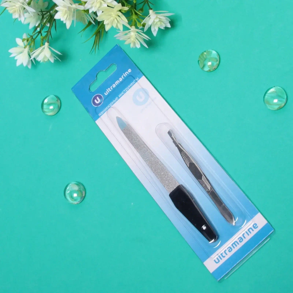 Маникюрный набор на блистере, 2 предмета «Ultramarine», (пилка металлическая и пинцет)