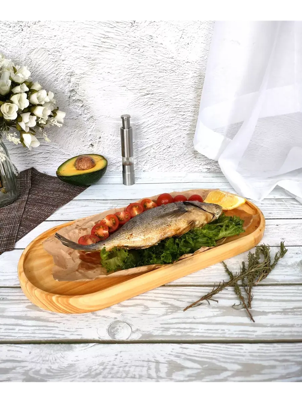 Поднос деревянный овальный