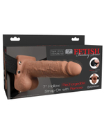 Кофейный перезаряжаемый вибрострапон 7" Hollow Rechargeable Strap-on with Balls - 20,3 см.
