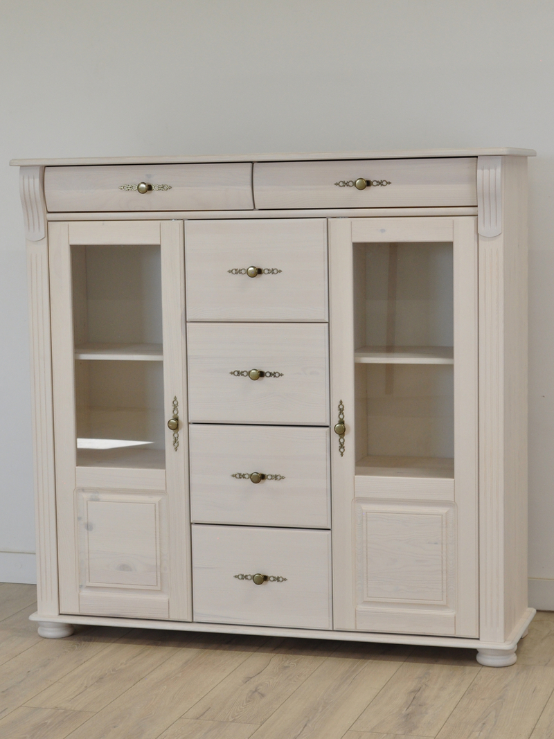 Комод, 128х42х125, Susanna, для одежды и игрушек, в кухню, сервант для посуды, из массива дерева, белый, MAKOSA