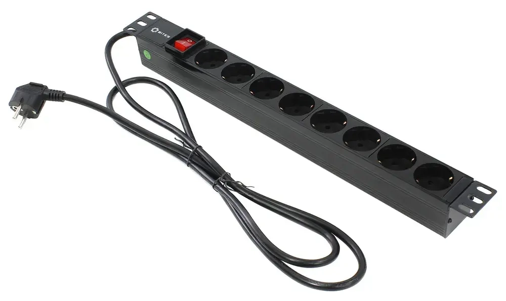 Блок розеток 19", 1U, 8 розеток, кабель 2 метра, огнеупорный пластик, 5bites PDU819P-01