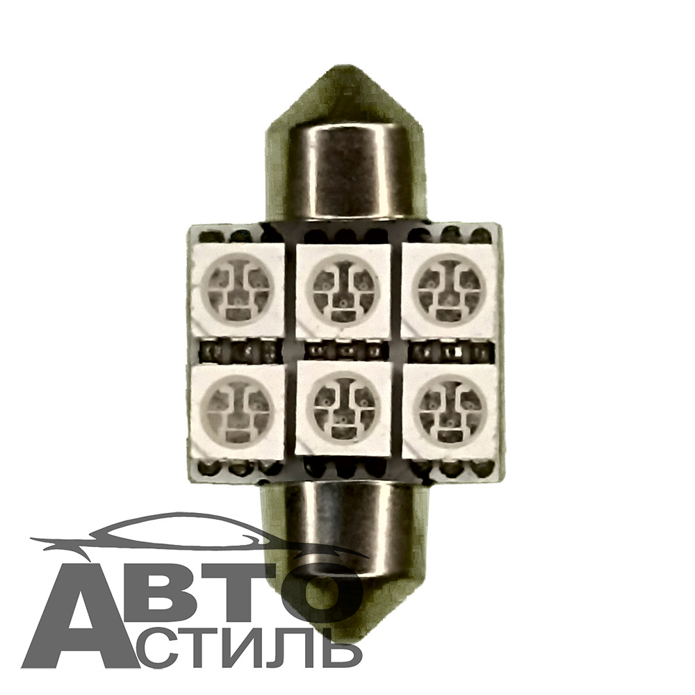 Светодиод 12V T11x31  6SMD 5050 Blue (салон) СИНИЙ