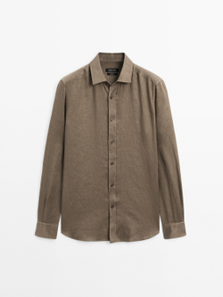 Massimo Dutti Рубашка приталенного кроя из 100% льна, хаки