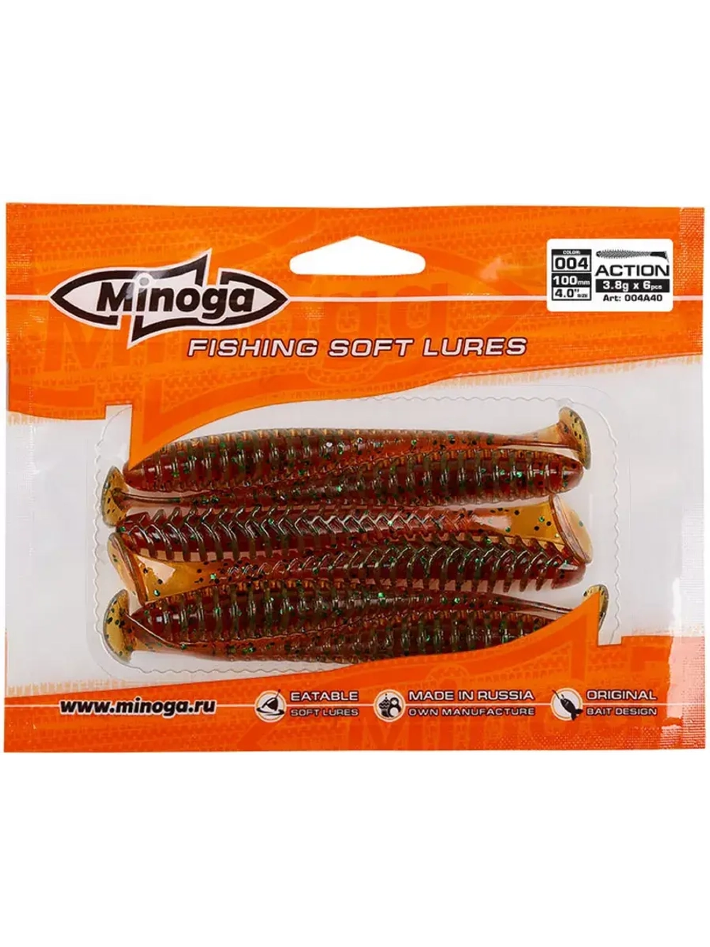 Силиконовая приманка ACTION 4,0"(6шт) 100мм, цвет 004