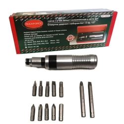 Отвертка ударная с набором бит и адаптером,13пр 1/2''(F)х5/16''(F) (PH 1,2,3,4х36мм, PH3х80мм, SL 5,6,7,8х36мм, SL8х80мм, H 7,8х36мм) в метал. кейсе RockForce##Rock FORCE RF-5064A