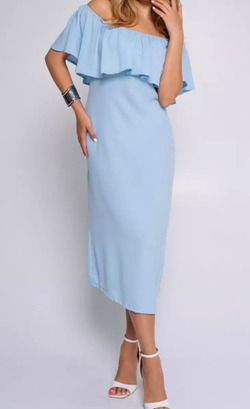 Название товара "Летнее голубое платье с воланом длинное