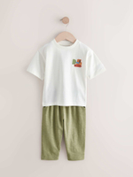 Футболка и брюки в комплекте для мальчика Next E64-977, 3 шт., Бежевый, Белый, Хаки
