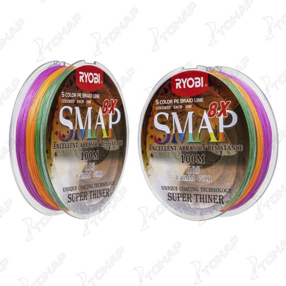Шнур SMAP PE8X-100M 6.0# Multi Colour 0,405мм Ryobi