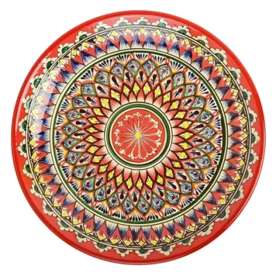 Ляган Риштанская Керамика 32 см. плоский, цвет красный