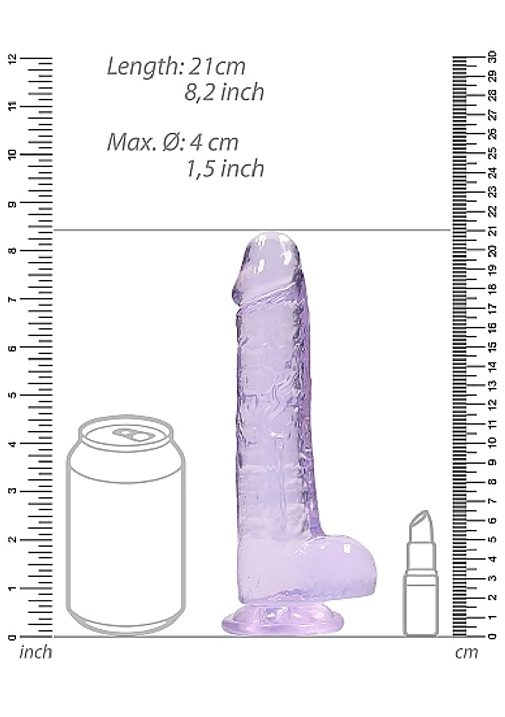 Прозрачный фиолетовый фаллоимитатор RealRock - 16 см