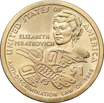 1 доллар (dollar) 2020 P США «Коренные Американцы - Элизабет Ператрович, Закон о борьбе с дискриминацией 1945»