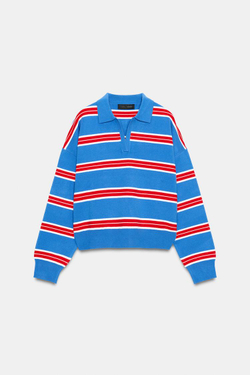 ZARA ПОЛО В ПОЛОСКУ, СИНИЙ