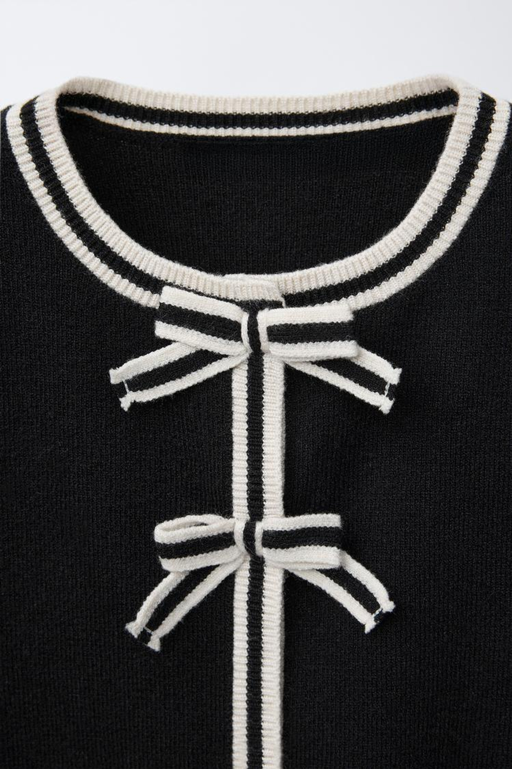 ZARA ТРИКОТАЖНЫЙ КАРДИГАН С БАНТИКАМИ, ЧЕРНЫЙ