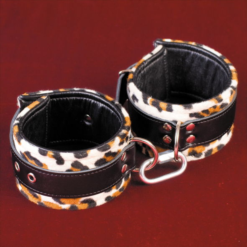 Кожаные оковы на ноги леопардовой расцветки