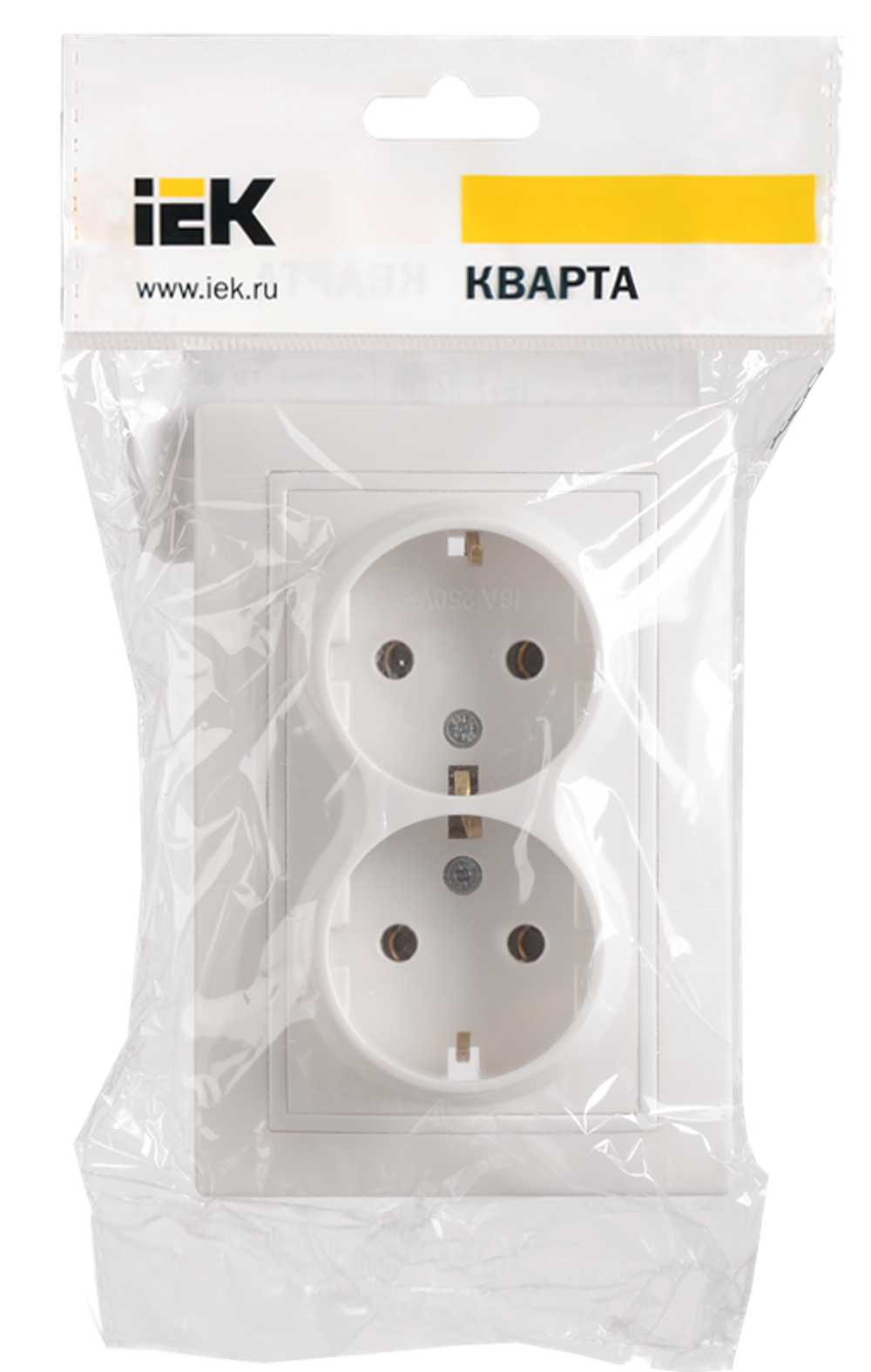 KVARTA Розетка 2-местная с заземлением без защитных шторок 16А РС12-3-КБ белый IEK