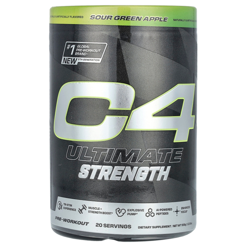 C4 / Cellucor, C4 Ultimate Strength, предтренировочный комплекс, кислое зеленое яблоко, 558 г (1,23 фунта)