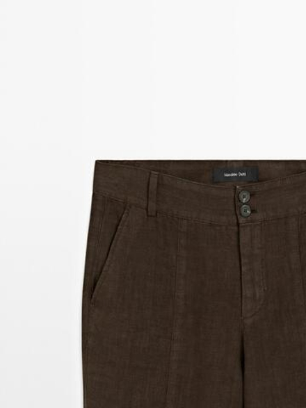 Massimo Dutti Расклешенные брюки из 100% льна, шоколадный