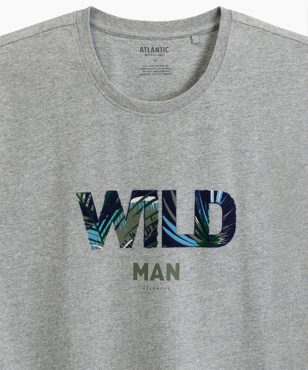 Мужская пижама Atlantic, 1 шт. в уп., хлопок, серый меланж + тёмно-синяя, NMP-396