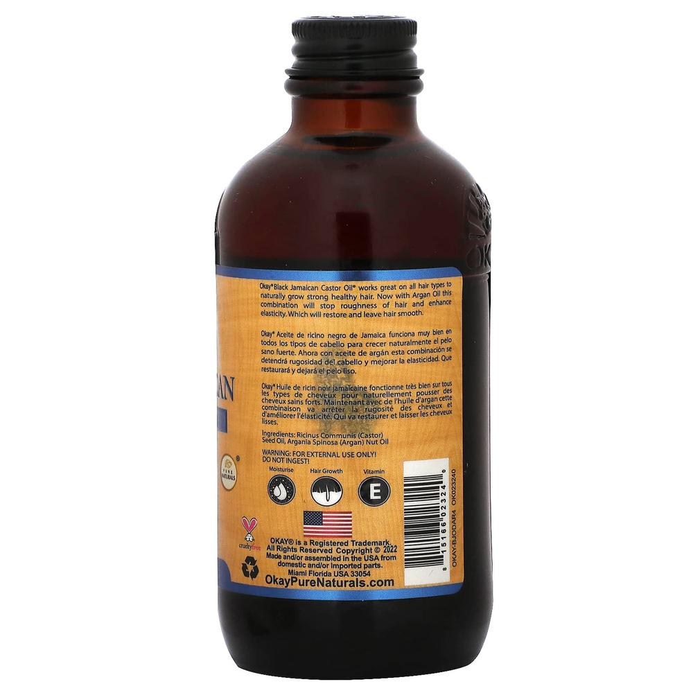 Okay Pure Naturals, Черное ямайское касторовое масло с арганой, оригинальное темное, 118 мл (4 жидк. унц.)