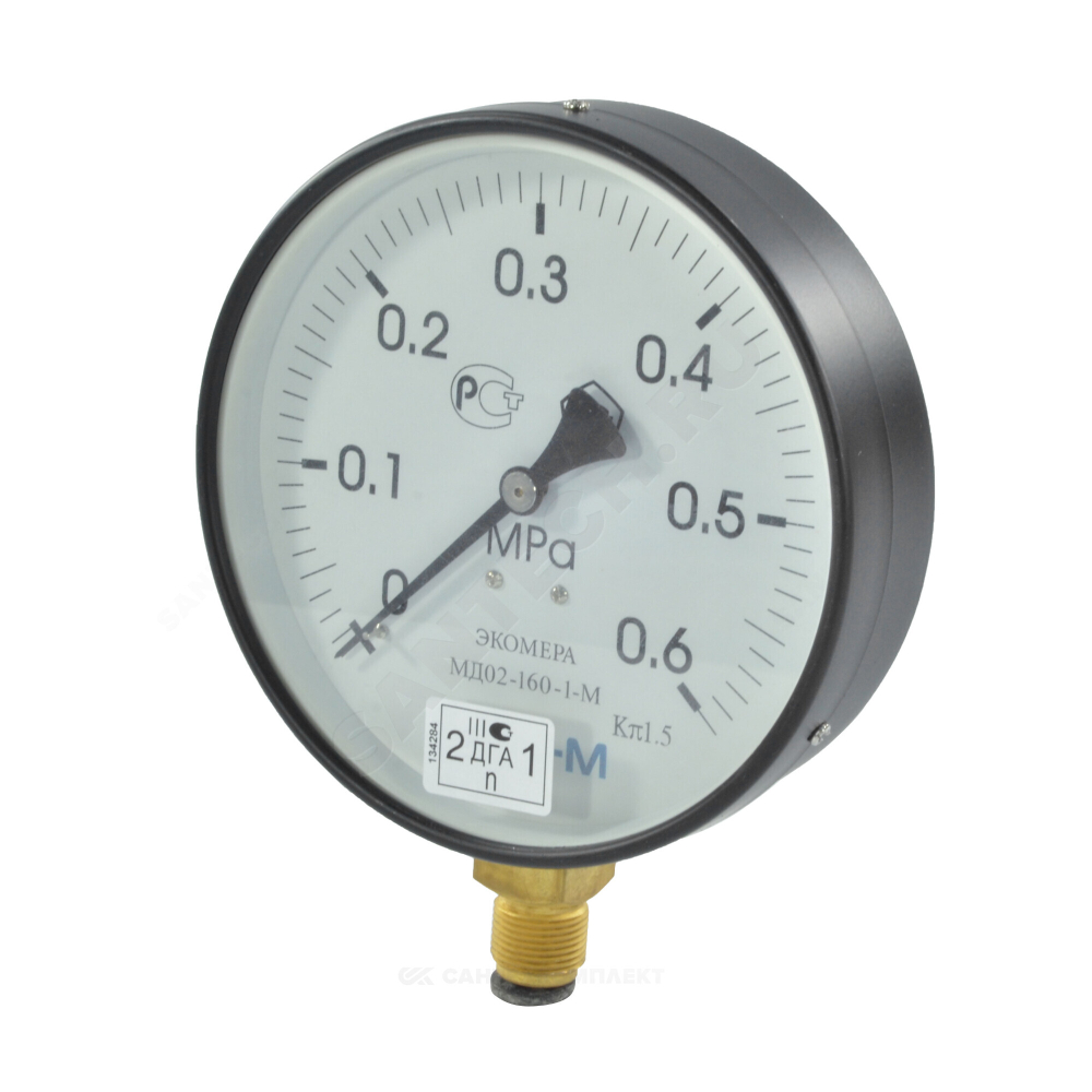 Манометр МД02 радиальный Дк160мм 0-0,6 МПа кл.1,5 G1/2" ЭКОМЕРА МД02-160-G-0,6МПа