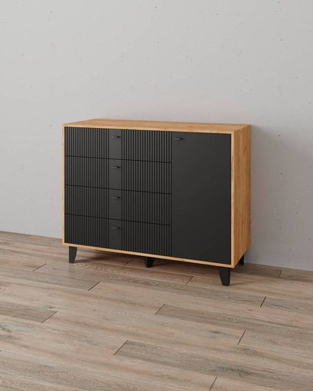 Комод КАТРИН-13 дуб крафт золотой / МДФ карбон вулкан