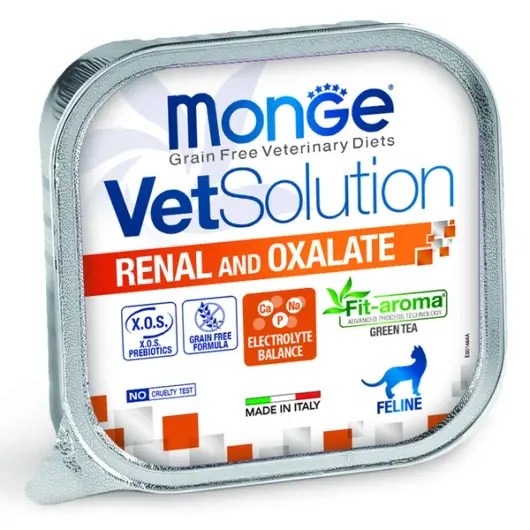 Влажный корм диетический Monge VetSolution Cat Renal and Oxalate Ренал и Оксалат для кошек при ХПН и профилактике образования оксалатов 100 г