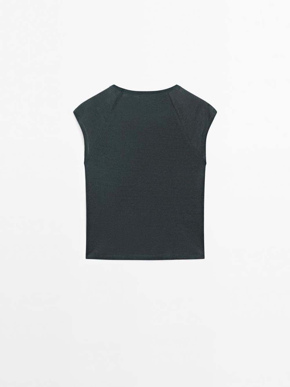 Massimo Dutti Футболка из 100% льна, свинцовый