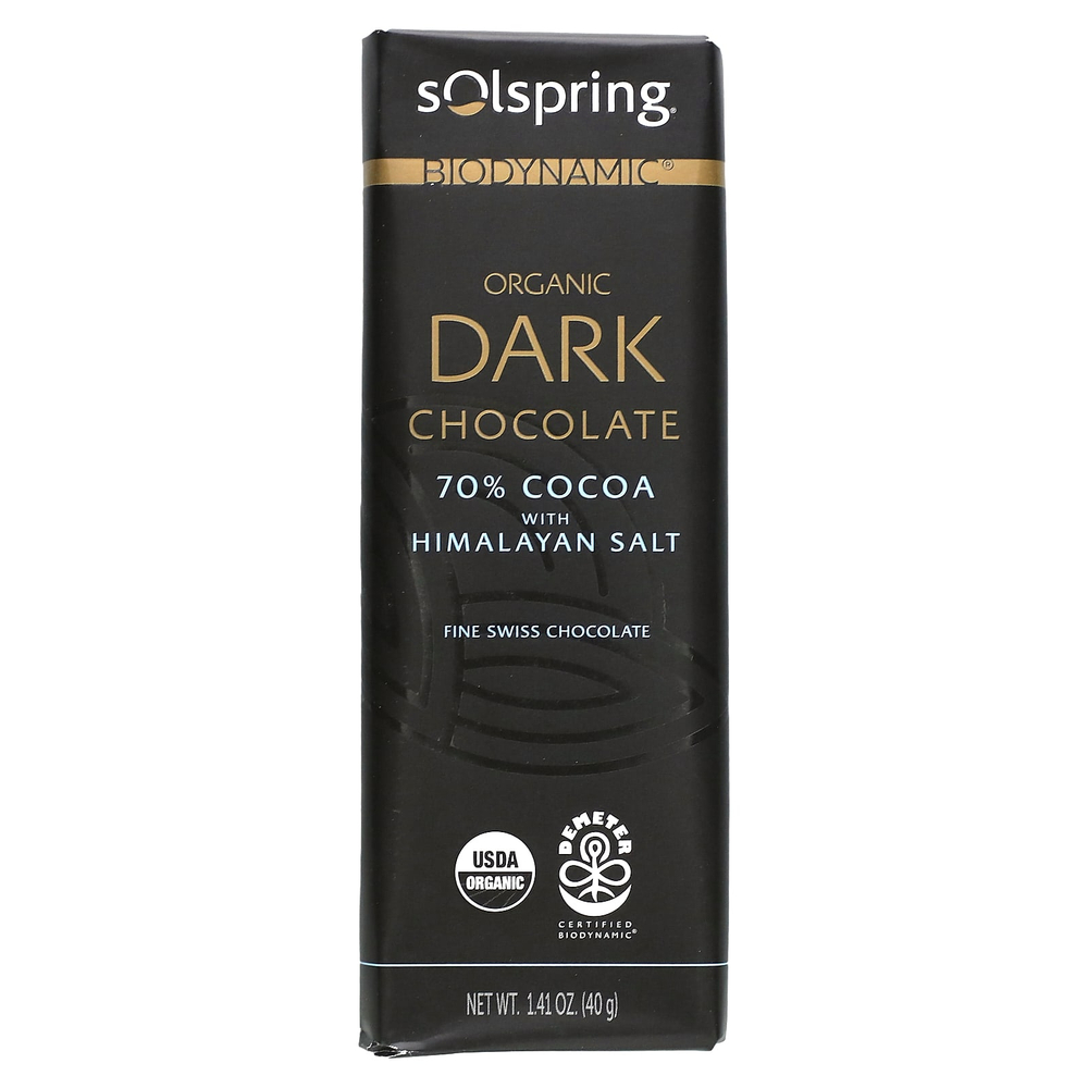 Dr. Mercola, Solspring®, Biodynamic®, темный шоколад, 70% какао с гималайской солью, 12 плиток по 40 г (1,41 унции)