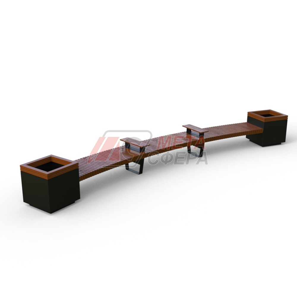 Лавка Rail Road 02 радиусная с 2-мя вазонами и подлокотниками