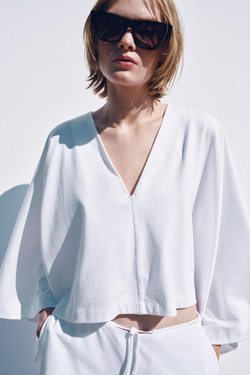 ZARA ТОП-НАКИДКА ИЗ ПЛОТНОГО ХЛОПКА, БЕЛЫЙ