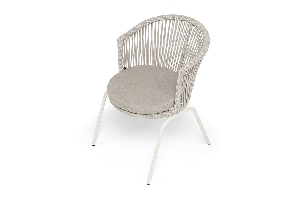 "Люксембург" стул плетеный из роупа, каркас из стали (RAL1013) муар, роуп бежевый круглый, ткань бежевая 15052