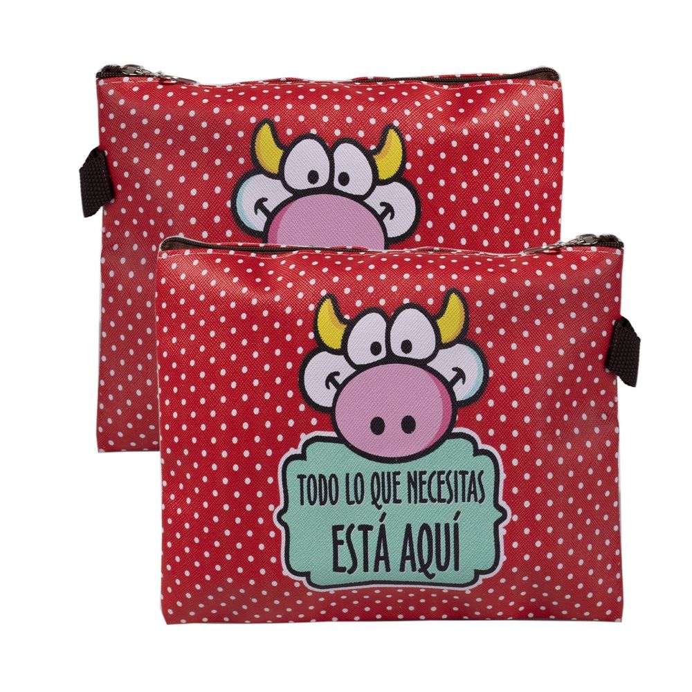 Пенал - косметичка Alingar, ПВХ, молния, 200х165 мм, "Бычок", красный в белый горошек